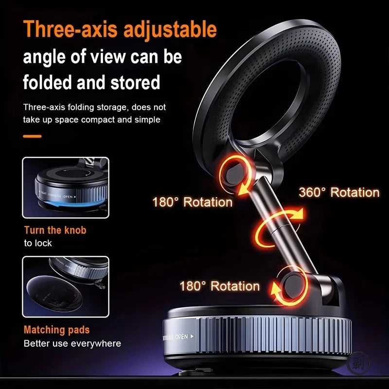 Magnetic Car Phone Mount 360° Rotation Vacuum Suction Holder for Dashboard, Windshield & Desk – Universal Phone Stand